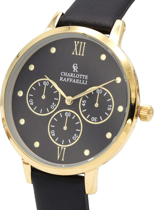 CRB016 La Basic - Gold/Black Leather Strap Watch by Charlotte Raffaelli for Women - 1 Pc Watch