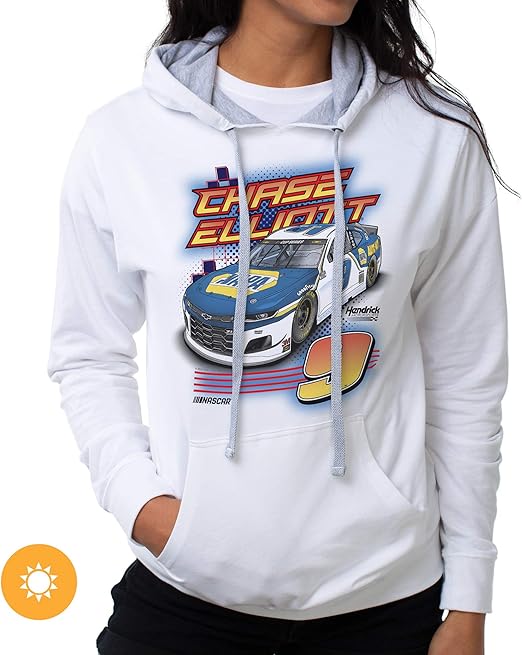 NASCAR Hooded Sweatshirt - Chase Elliot - 1 White by DelSol for Women - 1 Pc T-Shirt (M)