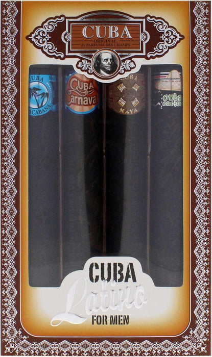 Collection Cuba Latino de Cuba pour hommes - Coffret 4 pièces Spray EDT Cuba Copacabana 1,17 oz, Spray EDT Cuba Maya 1,17 oz, Spray EDT Cuba Carnaval 1,17 oz, Spray EDT Cuba Cactus 1,17 oz