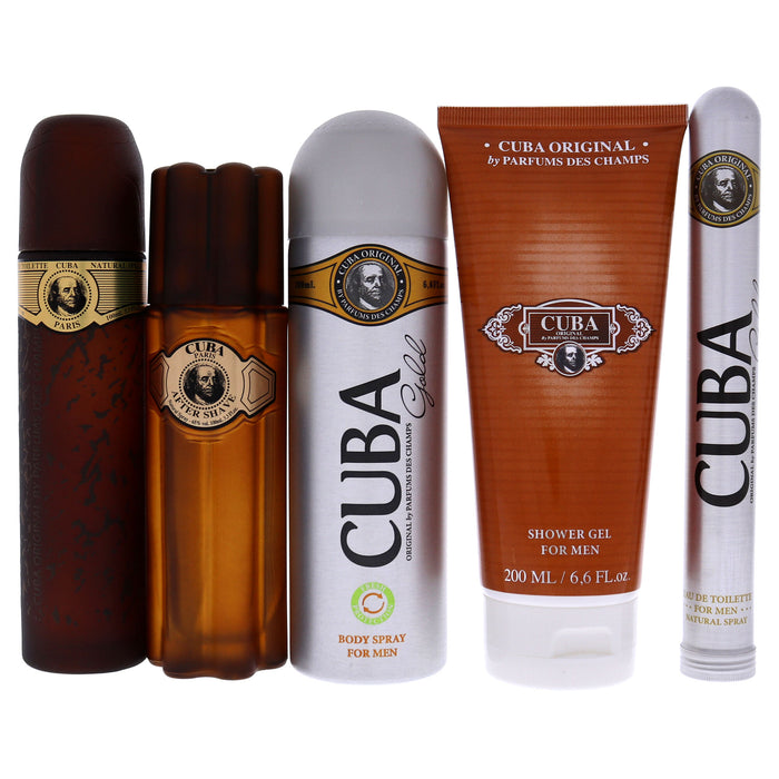 Cuba Gold Must Have by Cuba for Men - 5 Pc Gift Set 3.3oz EDT Spray, 1.17oz EDT Spray, 3.3oz After Shave, 6.7oz Body Spray, 6.7oz Shower Gel