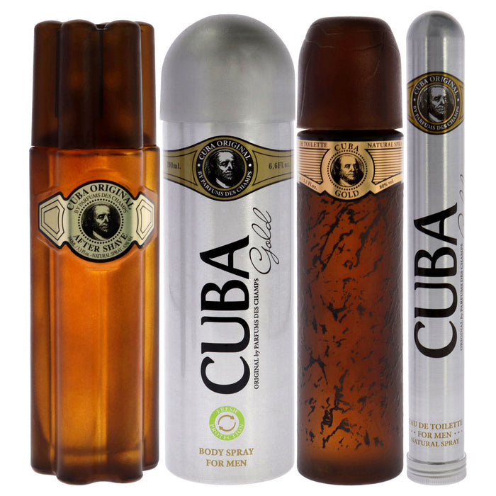 Cuba Gold by Cuba for Men - 4 Pc Gift Set 3.3oz EDT Spray, 1.17oz EDT Spray, 6.6oz Deodorant Spray, 3.3oz After Shave, Buckett