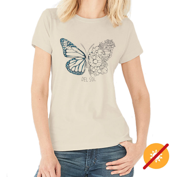 Women Crew Tee - Butterfly Floral - Beige by DelSol for Women - 1 Pc T-Shirt (Small)