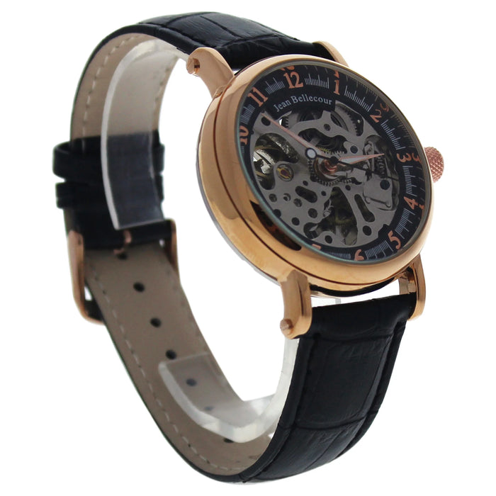 REDS26 Rose Gold/Black Leather Strap Watch by Jean Bellecour for Men - 1 Pc Watch