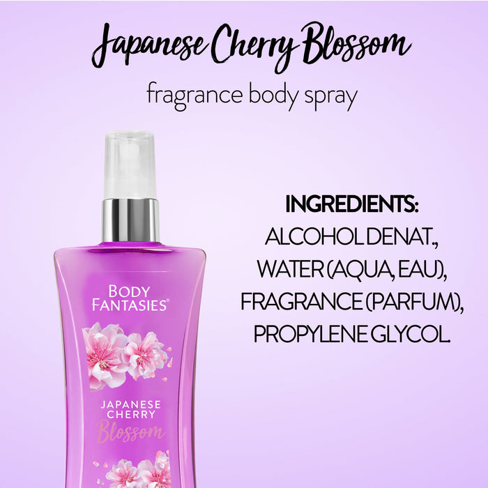 Spray corporal con fragancia de flor de cerezo japonés exclusivo de Body Fantasies para mujeres - Spray corporal de 8 oz