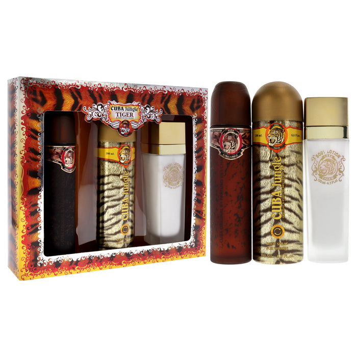 Cuba Jungle Tiger by Cuba for Women - 3 Pc Gift Set 3.3oz EDP Spray, 6.7oz Deodorant Body Spray, 4.3oz Body Lotion