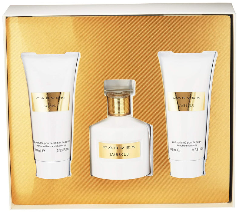 LAbsolu de Carven pour femme - Coffret 3 pièces Spray EDP 3,33 oz, Lait corporel parfumé 3,33 oz, Gel bain et douche parfumé 3,33 oz