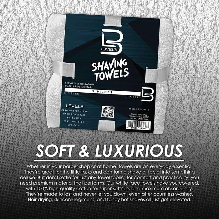 L3VEL3 White Shaving Towels -3 Pack