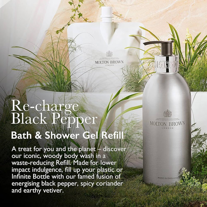 Gel de ducha y baño Re-charge Black Pepper de Molton Brown para hombres - Gel de ducha de 10 oz