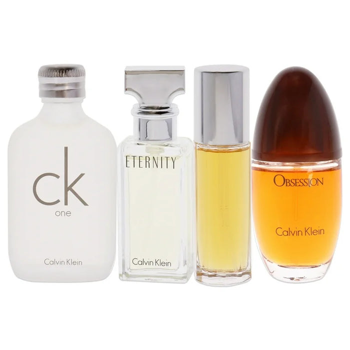 Calvin Klein Variety de Calvin Klein pour femme - Coffret mini 4 pièces Spray EDP Obsession 0,5 oz, Spray EDP CK One 0,5 oz, Spray EDP Eternity 0,5 oz, Spray EDP Escape 0,5 oz