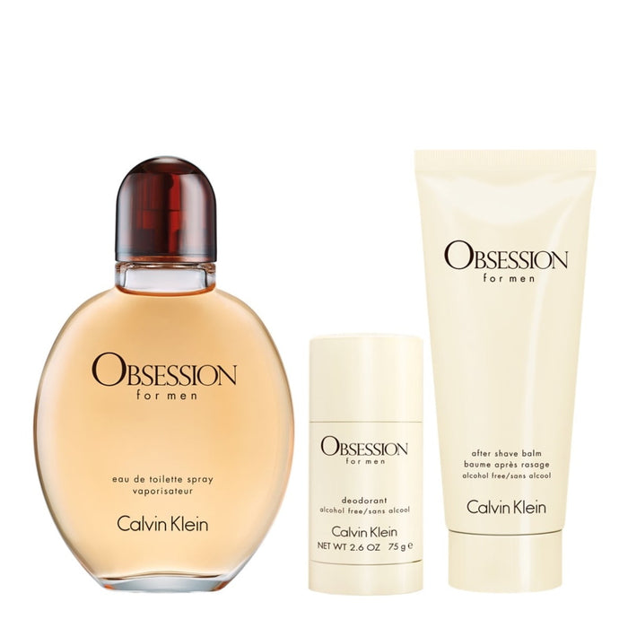 Obsession by Calvin Klein for Men - 3 Pc Gift Set 4oz EDT Spray, 2.6oz Deodorant Stick, 3.3oz After Shave Balm