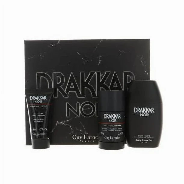 Drakkar Noir by Guy Laroche for Men - 3 Pc Gift Set 3.4oz EDT Spray, 2.6oz Deodorant Stick, 1.7oz Shower Gel