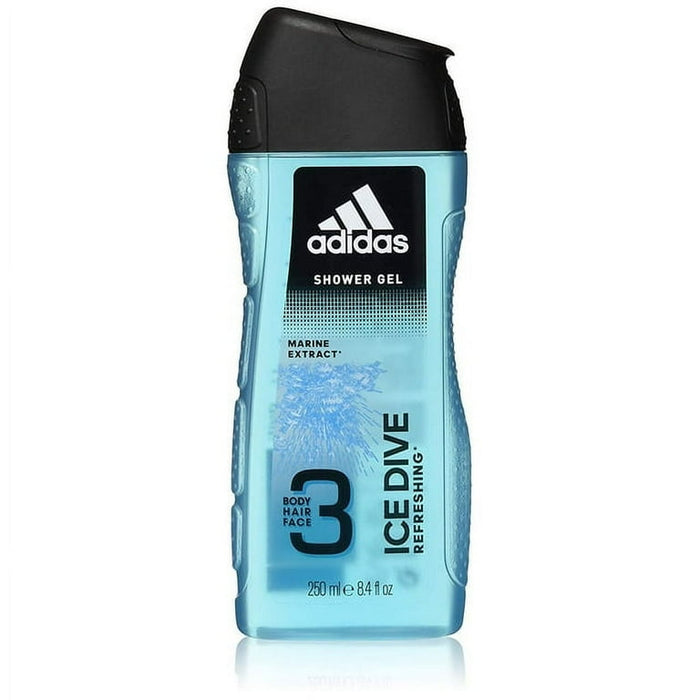 Ice Dive 3 Gel de baño para cabello y cuerpo, extracto marino refrescante de Adidas para hombres, gel de ducha de 8,4 oz