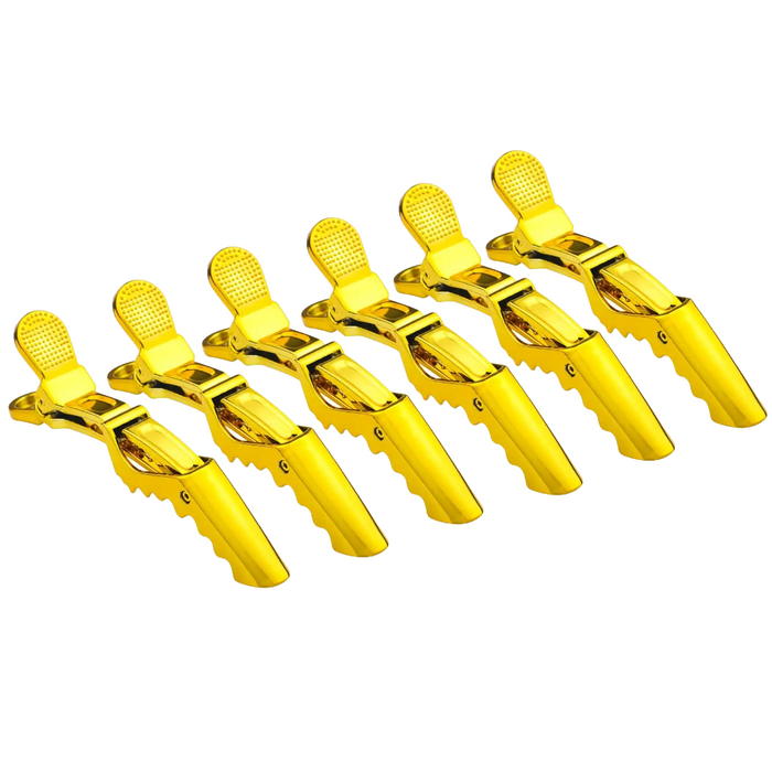 Pinzas para el pelo de cocodrilo profesionales chapadas en oro, 6 unidades/paquete