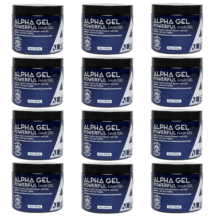 Gel para peinar el cabello Alpha, 16 oz (negro, blanco, azul, cabello anticanas) - (12 piezas)