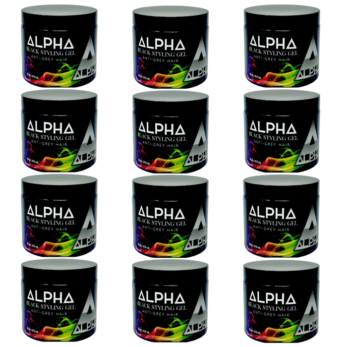 Gel para peinar el cabello Alpha, 16 oz (negro, blanco, azul, cabello anticanas) - (12 piezas)