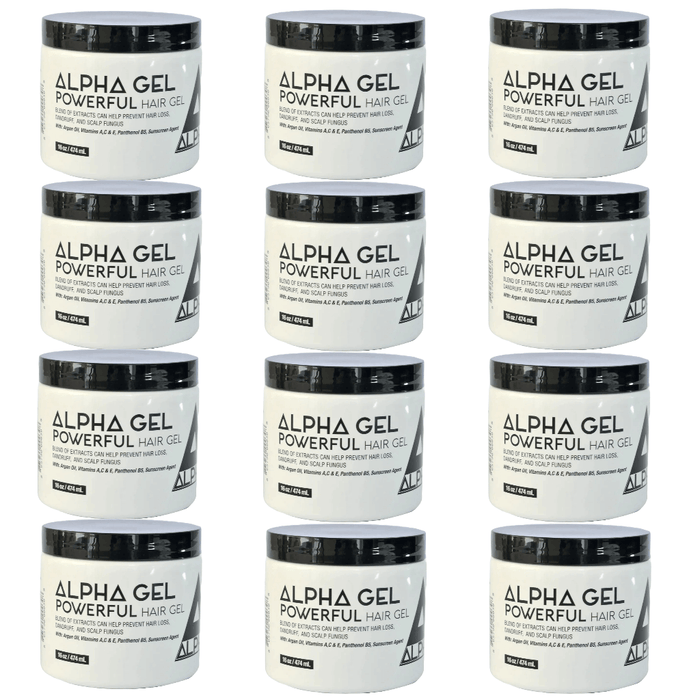 Gel coiffant Alpha 16oz (cheveux noirs, blancs, bleus, anti-gris) - (12 pièces)