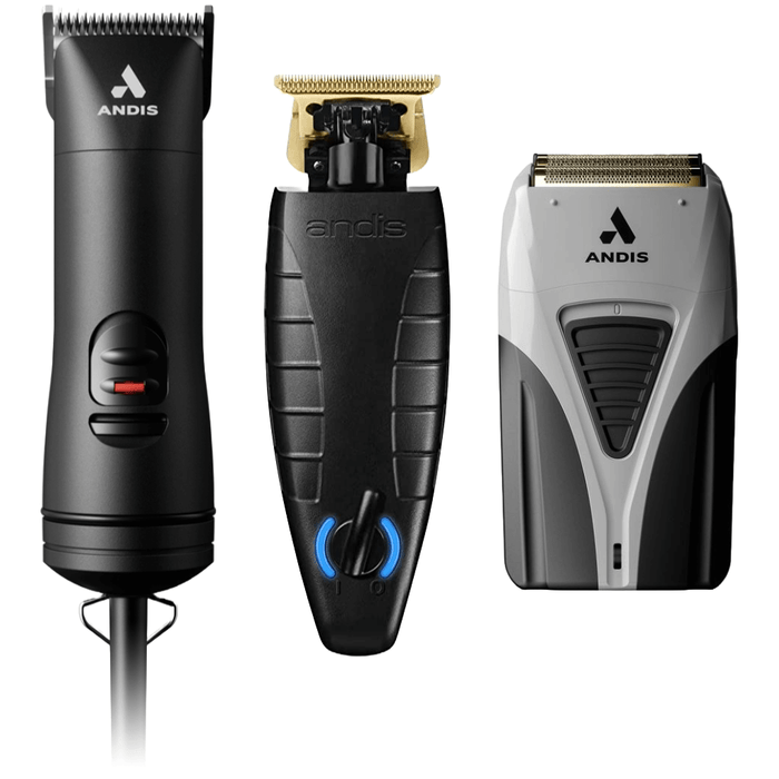 Andis Professional ULTRAEDGE BGRC Detachable Blade Clipper #560249 & GTX-EXO Cordless Li Trimmer With Charging Stand 120-240V #74150 & Profoil Lithium Plus Foil Shaver TS-2 #17255