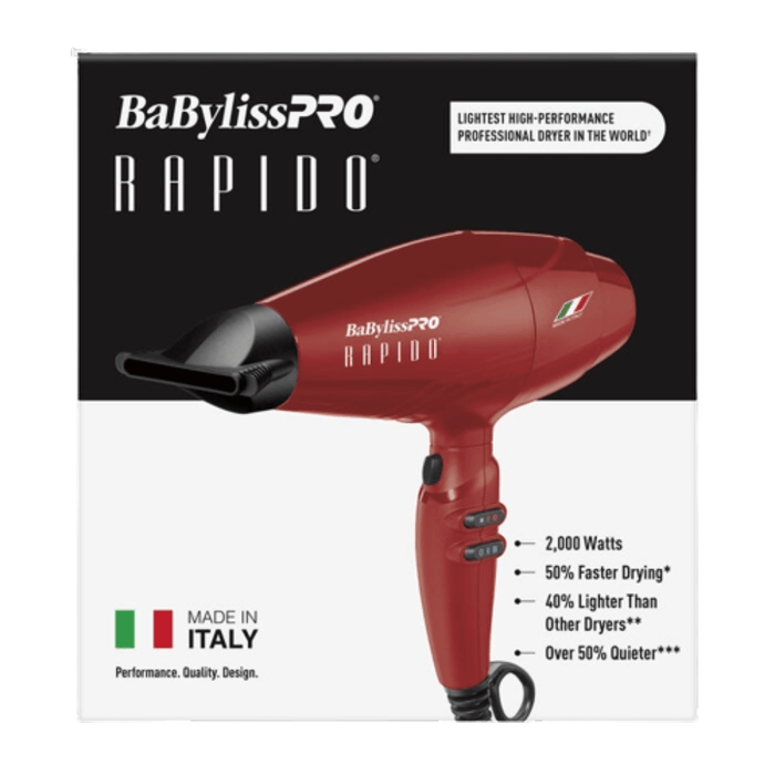 BaBylissPRO RAPIDO Secador de pelo 2000 Watts Rojo #BRRAP1