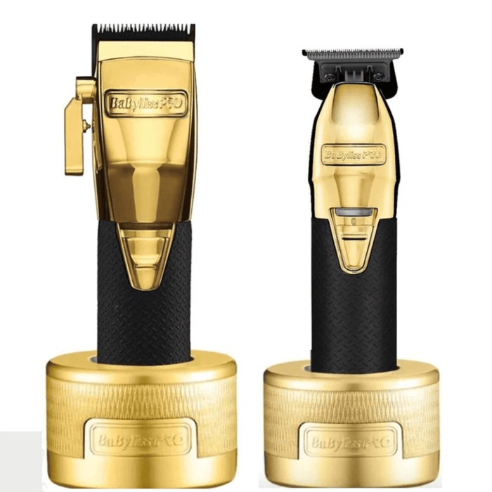 BaBylissPRO GOLDFX Boost+ Metal Lithium Cordless Clipper #FX870GBP OR Trimmer #FX787GBP OR Both With Charging Dock Stands