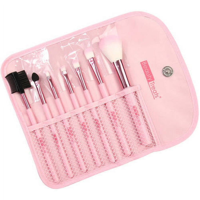 BEAUTY TREATS 7 PIECE BRUSH SET IN POUCH - ROSE GOLD