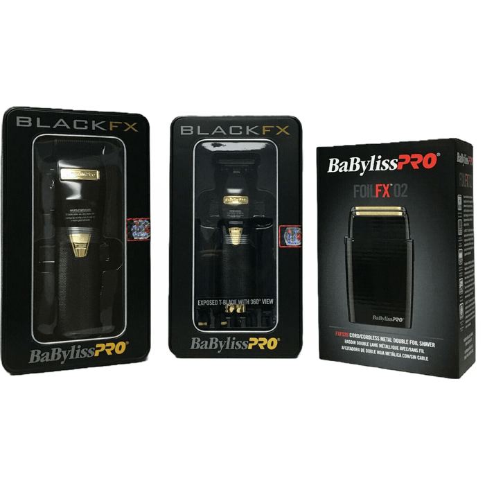 BaBylissPRO BlackFX tondeuse avec/sans fil FX870BN, tondeuse FX787BN, rasoir FoilFx02 FXFS2B ensemble de luxe