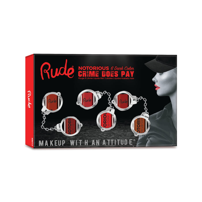 RUDE Crime Does Pay 6 Notorious juego de color de labios líquido - Oscuro