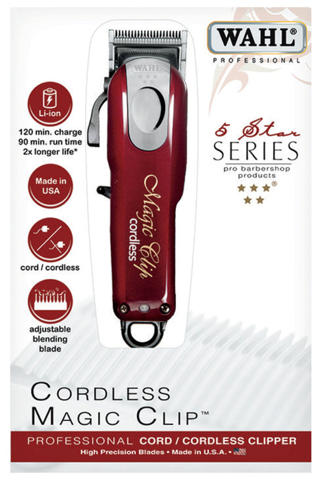 Wahl Professional Magic Clip Cordless Clipper - High-Performance Burgundy Edition for Precision Fades and Haircuts