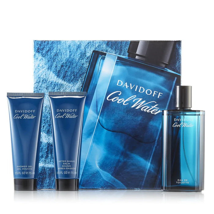 Cool Water by Davidoff for Men - 3 Pc Gift Set 4.2oz EDT Spray, 2.5oz Shower Gel, 2.5oz After Shave Balm