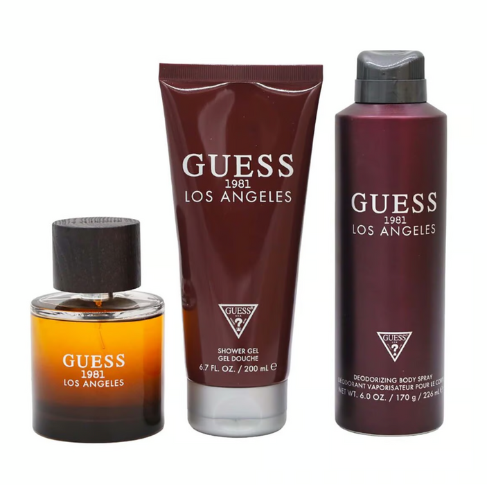 Guess 1981 Los Angeles by Guess for Men - 3 Pc Gift Set 3.4oz EDT Spray, 6.0oz Body Spray, 6.7oz Shower Gel