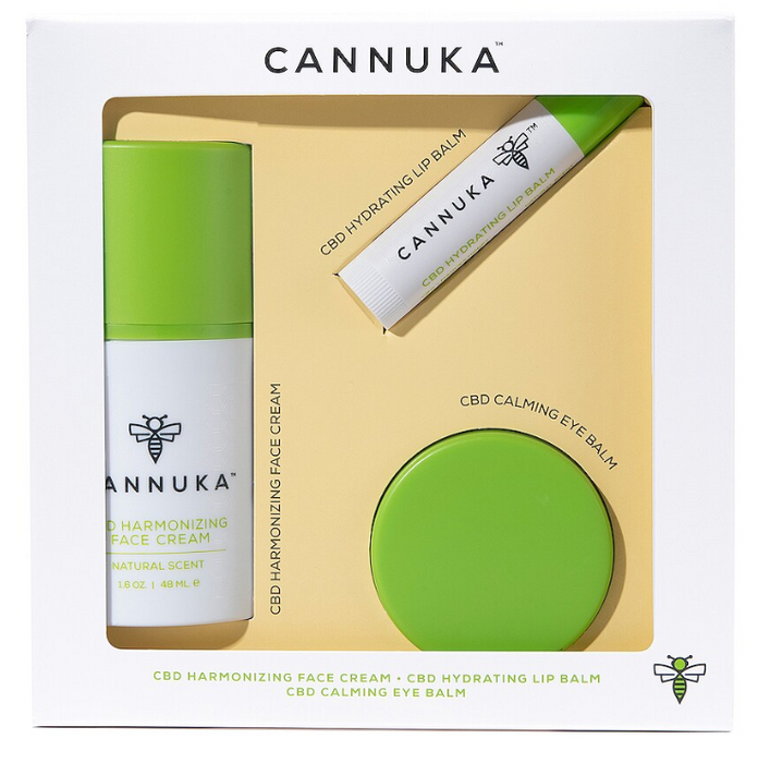 Kit hydratant pour le visage de Cannuka pour femme - Kit 3 pièces 1,6 oz de crème harmonisante pour le visage, 0,17 oz de baume pour les yeux apaisant, 0,15 oz de baume à lèvres hydratant