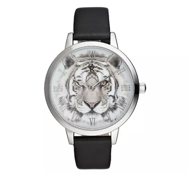 CRA016 La Animale - Silver/Black Leather Strap Watch by Charlotte Raffaelli for Women - 1 Pc Watch