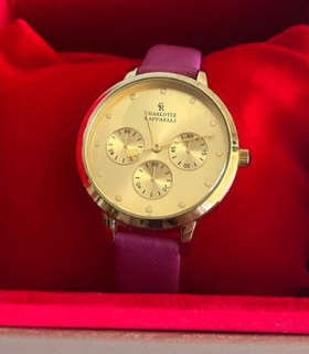 CRB014 La Basic - Gold/Purple Leather Strap Watch by Charlotte Raffaelli for Women - 1 Pc Watch