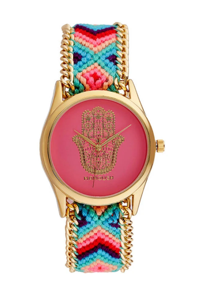 MSHHIPH Hindi Hand - Montre à bracelet en nylon doré/rose par Manoush pour femme - Montre 1 pièce