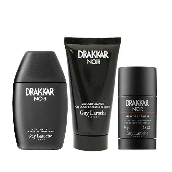 Drakkar Noir by Guy Laroche for Men - 3 Pc Gift Set 3.4oz EDT Spray, 2.6oz Deodorant Stick, 1.7oz Shower Gel