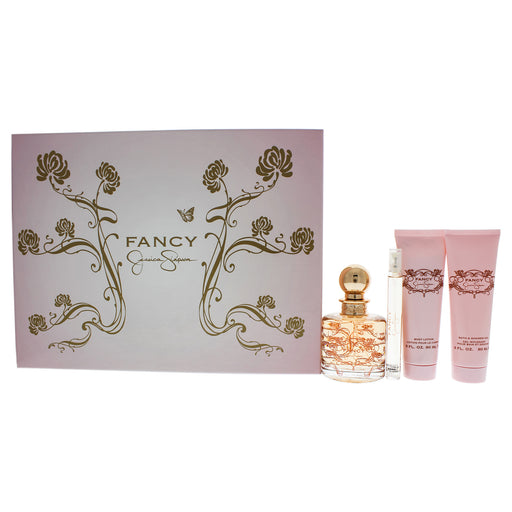 Fancy by Jessica Simpson for Women - 4 Pc Gift Set 3.4oz EDP Spray, 0.34oz EDP Spray, 3oz Body Lotion, 3oz Bath and Shower Gel