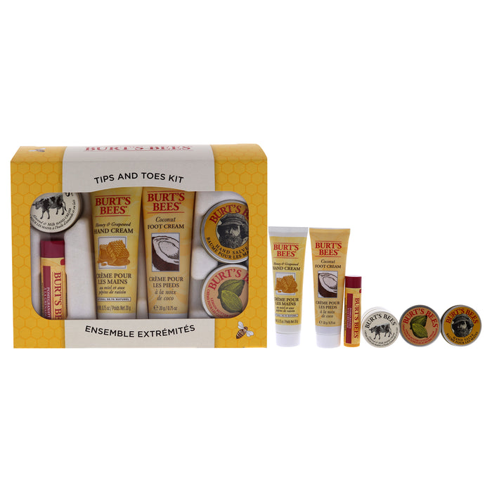 Burt's Bees Tips and Toes Gift Set, 6 Travel Size Products in Gift Box - 2 Hand Creams, Foot Cream, Cuticle Cream, Hand Salve and Lip Balm