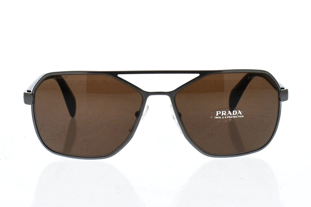 Prada SPR 54R 75S-8C1 - Brushed Gunmetal-Brown by Prada for Men - 60-15-140 mm Sunglasses