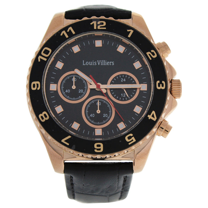 LVAG5877-11 Rose Gold/Black Leather Strap Watch by Louis Villiers for Men - 1 Pc Watch