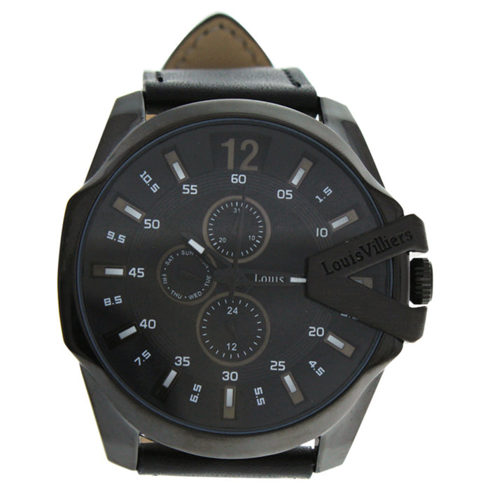 LVAG8912-8 Black/Black Leather Strap Watch by Louis Villiers for Men - 1 Pc Watch