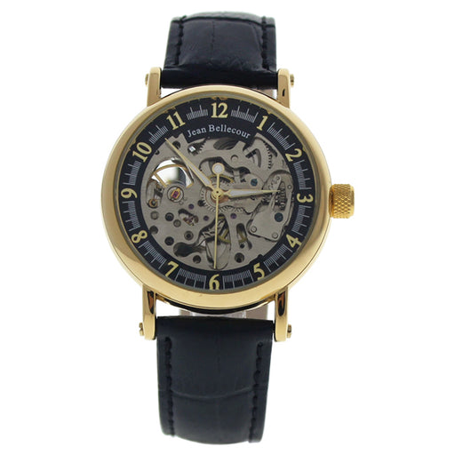 REDS27 Gold/Black Leather Strap Watch by Jean Bellecour for Men - 1 Pc Watch