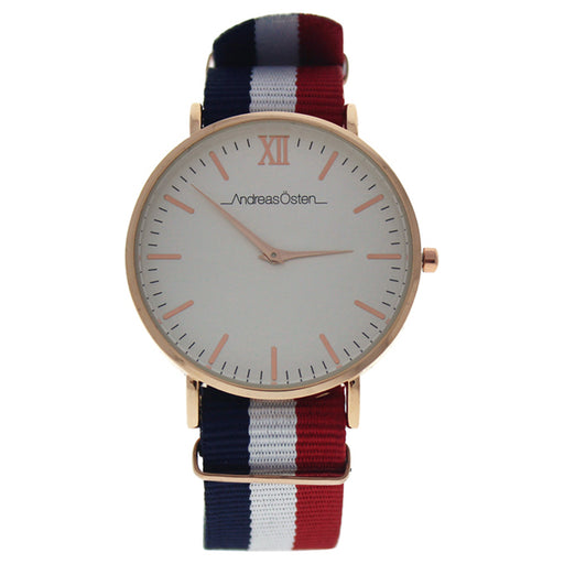 AO-65 Somand - Rose Gold/Navy Blue-White-Red Nylon Strap Watch by Andreas Osten for Unisex - 1 Pc Watch