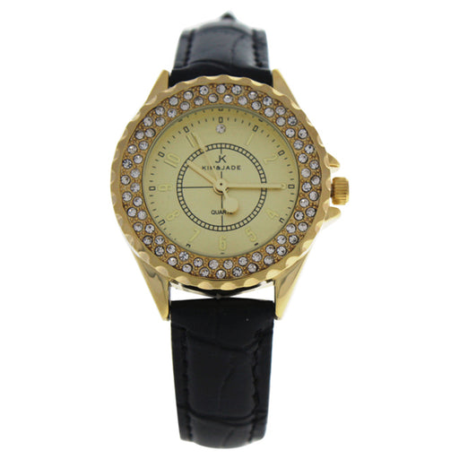 2033L-GBLG Gold/Black Leather Strap Watch by Kim & Jade for Women - 1 Pc Watch