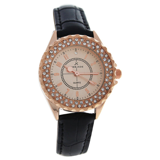 2033L-GPBLGP Rose Gold/Black Leather Strap Watch by Kim & Jade for Women - 1 Pc Watch