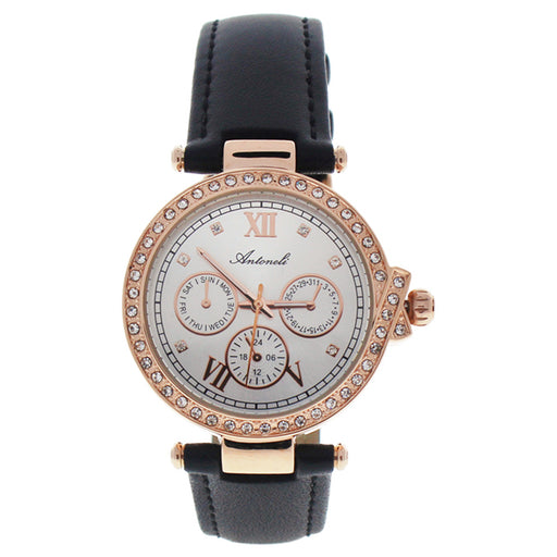 AL0519-08 Rose Gold /Black Leather Strap Watch by Antoneli for Women - 1 Pc Watch