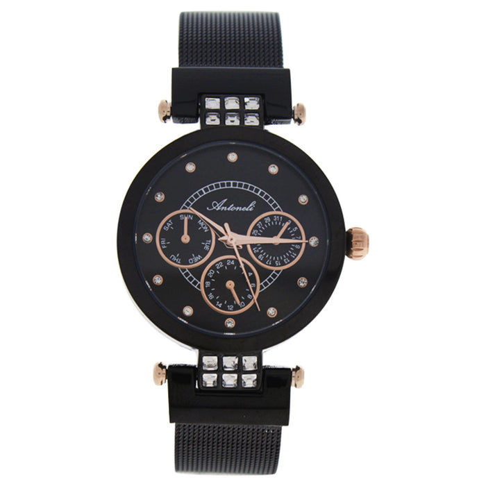 AL0704-08 Black Stainless Steel Mesh Bracelet Watch by Antoneli for Women - 1 Pc Watch
