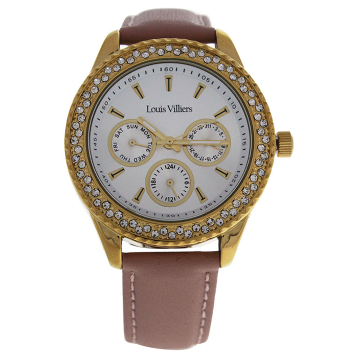LV2078 Gold/Cream Leather Strap Watch by Louis Villiers for Women - 1 Pc Watch