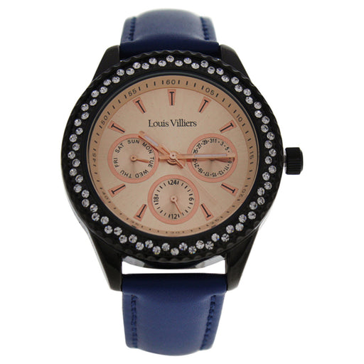 LV2081 Black/Blue Leather Strap Watch by Louis Villiers for Women - 1 Pc Watch