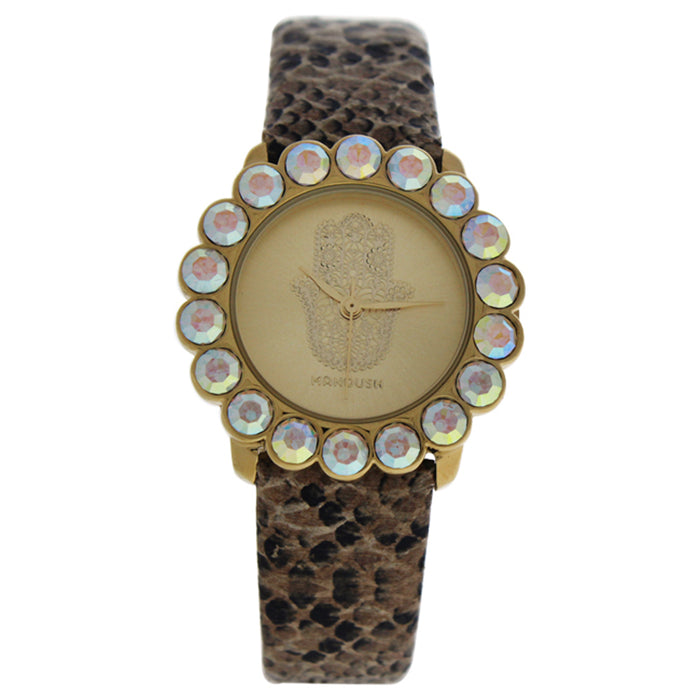 MSHSCGL Scarlett - Gold Crocodile Leather Strash Watch by Manoush for Women - 1 Pc Watch