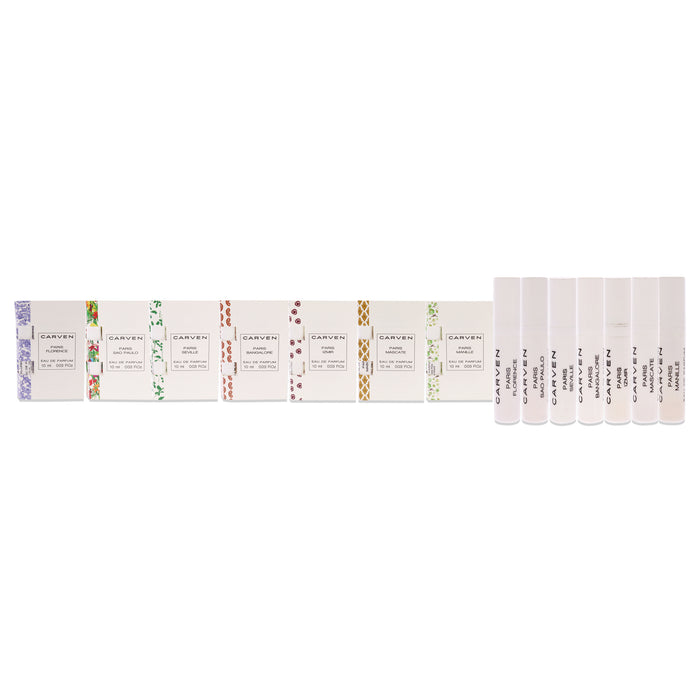 Carven Collection Mini Sampler Set by Carven for Women - 7 Pc Sampler Set 0.03 Seville, 0.03 Manille, 0.03 Sao Paulo, 0.03 Florence, 0.03 Mascate, 0.03 Izmir, 0.03 Bangalore
