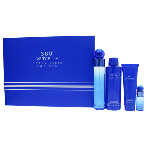 360 Very Blue by Perry Ellis for Men - 4 Pc Gift Set 3.4oz EDT Spray, 7.5ml EDT Spray, 6.8oz Body Spray, 3oz Shower Gel